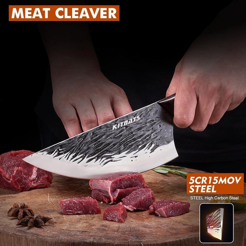 KITNATS 3PCS Butcher Knife Set,Hand Forged Serbian Chef Knife, Meat Cleaver,Boning Knife, Meat Cutting Kitchen Set for Home Cooking BBQ Perfect for Men Women With Gifts Box - Image 5